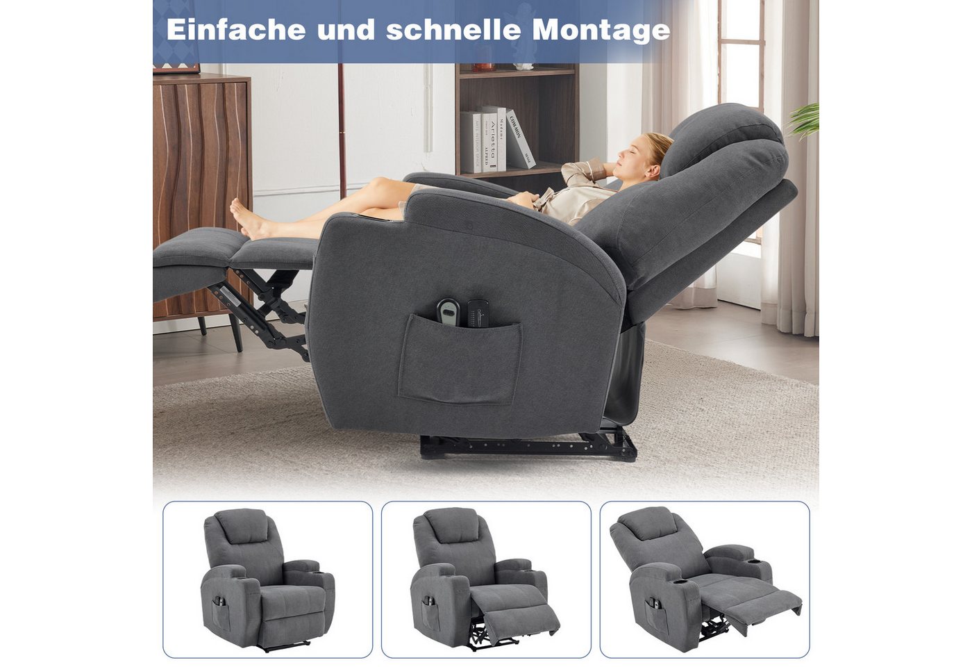 LALAHO Massagesessel Massagesessel, Elektrischer, Aufstehsessel,Liegefunktion – Bild 3 von 5