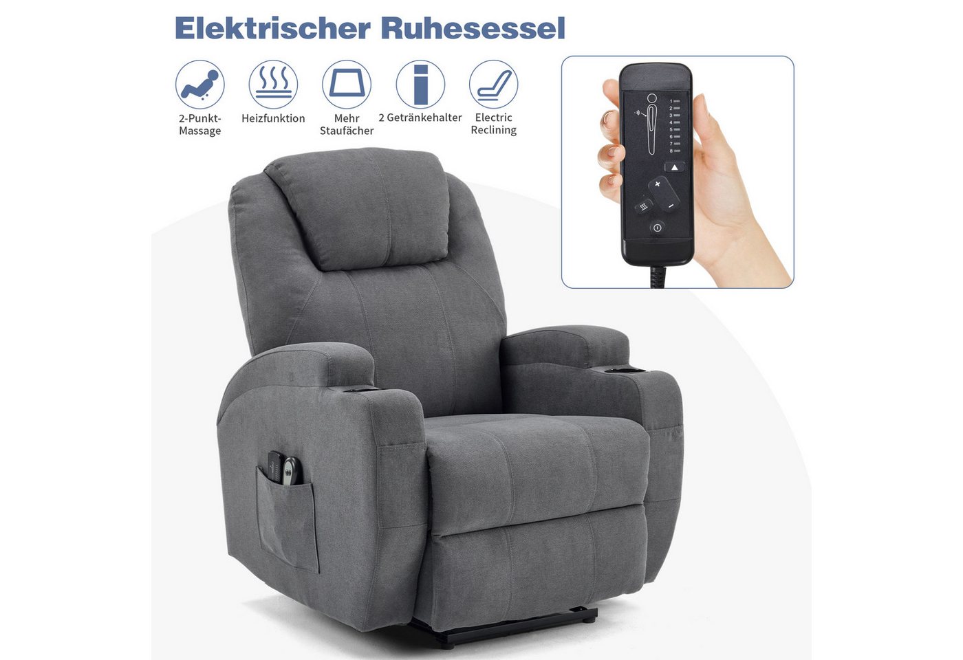 LALAHO Massagesessel Massagesessel, Elektrischer, Aufstehsessel,Liegefunktion – Bild 5 von 5