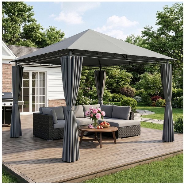 LALAHO Pavillon Gartenpavillon 3x3m mit Vorhängen, wetterfest & UV-beständig, mit 4 Seitenteilen, Terrassenpavillon Partypavillon für Party Grillabend Terrasse
