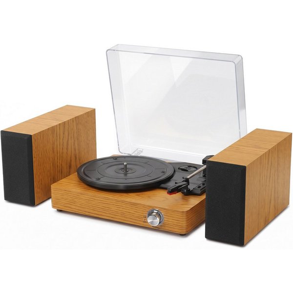 LALAHO Retro Plattenspieler mit separaten Stereolautsprechern, Bluetooth Plattenspieler (33/45/78 U/min, Staubschutzhaube, AUX‑ & RCA‑Anschluss)