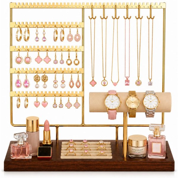 Lale Collection® Schmuckständer Kettenständer, Schmuckablage für Damen (Uhrenhalter, Ringorganizer, Schmuckdisplay für Schminktisch), 30 × 9,5 × 34,5 cm, 5 Eben
