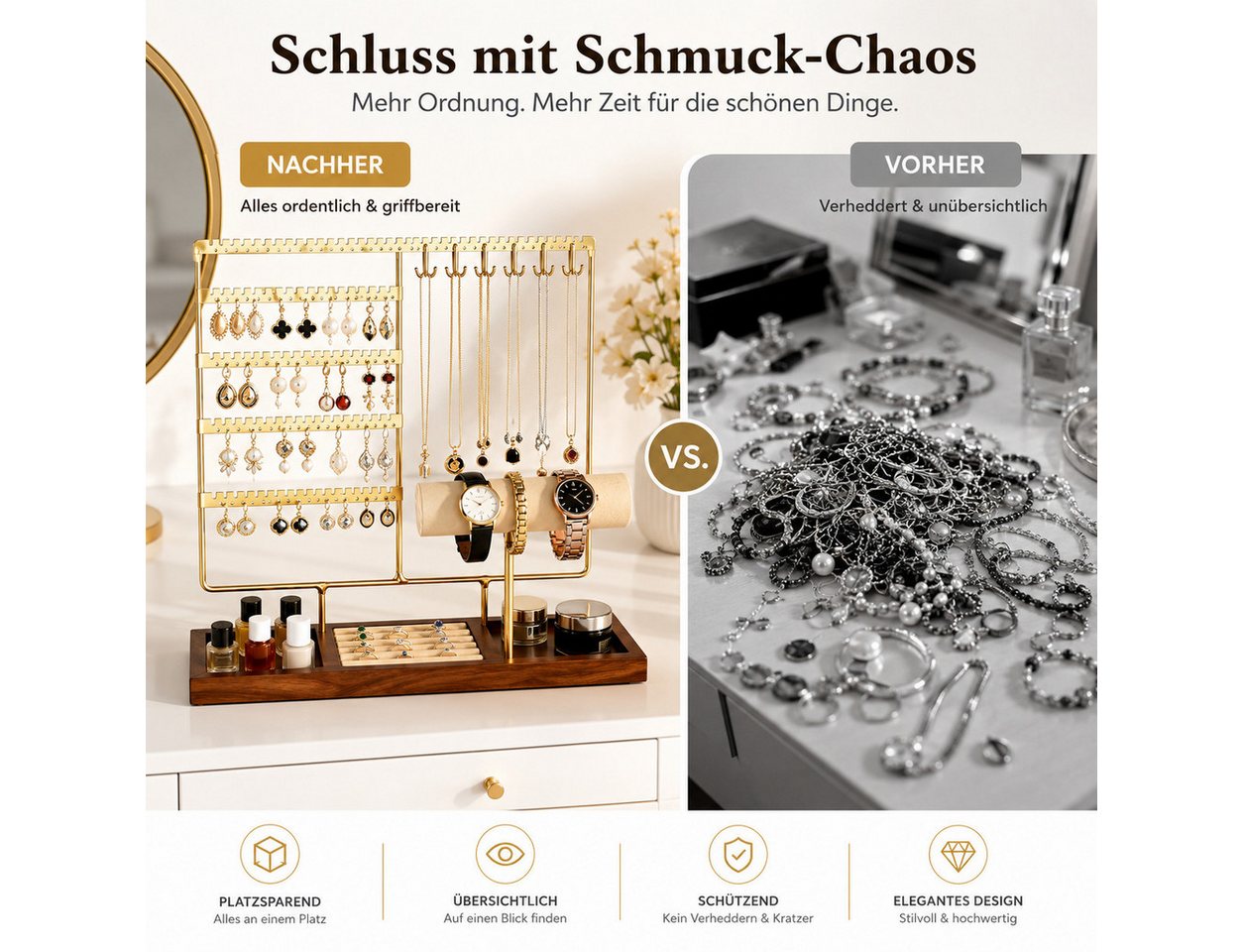 Lale Collection® Schmuckständer Kettenständer, Schmuckablage für Damen (Uhrenhalter, Ringorganizer, Schmuckdisplay für Schminktisch), 30 × 9,5 × 34,5 cm, 5 Eben – Bild 4 von 5