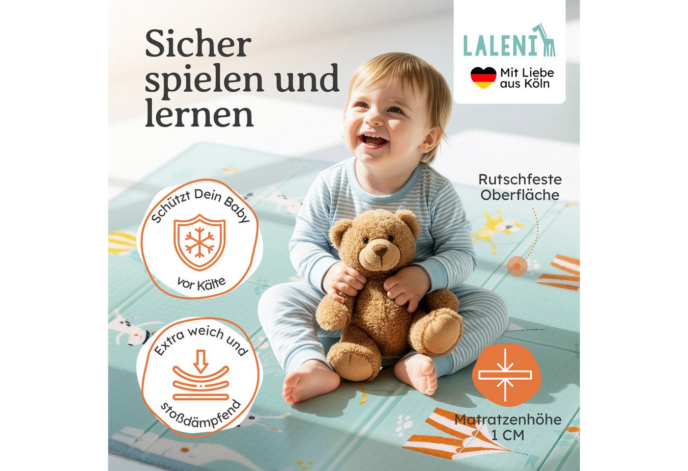 Laleni Spielmatte Krabbelmatte Baby, wasserdichte Spielmatte faltbar - Indoor & Outdoor, isolierende Spielmatte Kinder - weich & schützt vor kaltem Untergrund – Bild 2 von 5