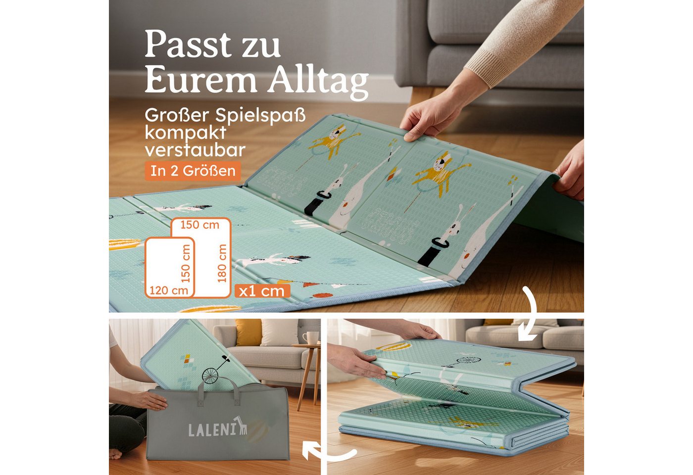 Laleni Spielmatte Krabbelmatte Baby, wasserdichte Spielmatte faltbar - Indoor & Outdoor, isolierende Spielmatte Kinder - weich & schützt vor kaltem Untergrund – Bild 5 von 5