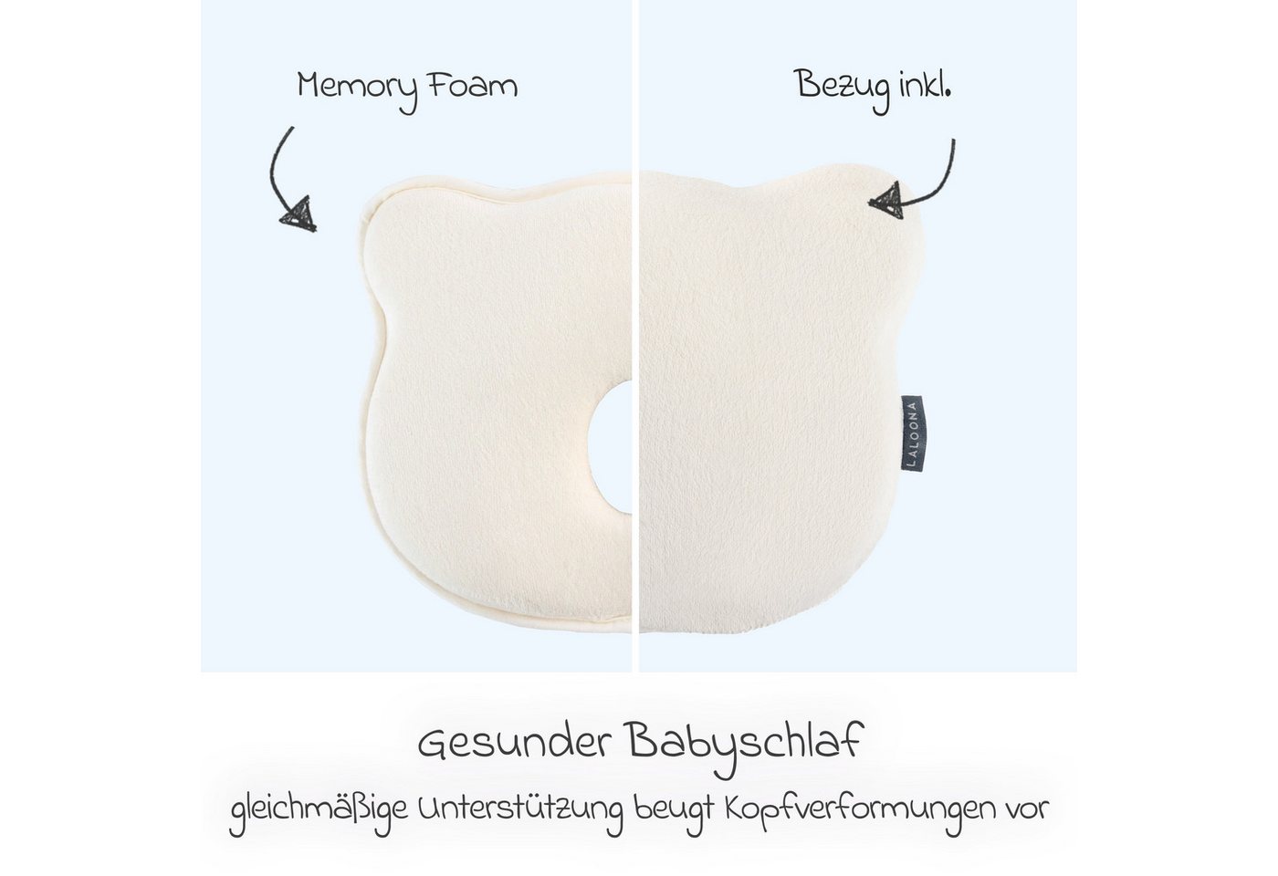 LaLoona Babykissen beige, Babykissen gegen Kopfverformung / Plattkopf Kopfkissen für Neugeborene – Bild 4 von 5