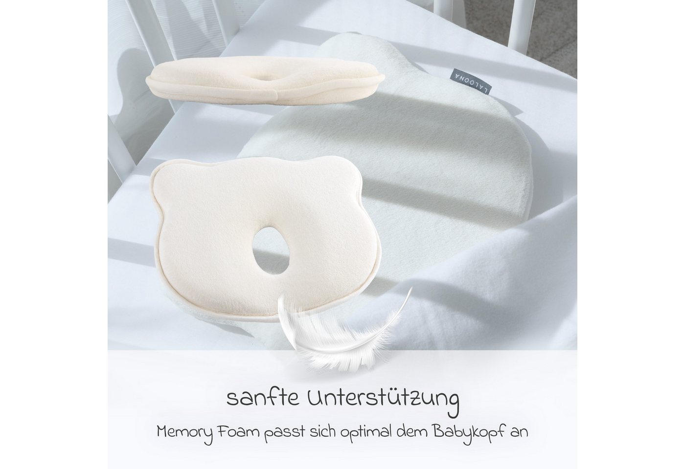 LaLoona Babykissen beige, Babykissen gegen Kopfverformung / Plattkopf Kopfkissen für Neugeborene – Bild 5 von 5