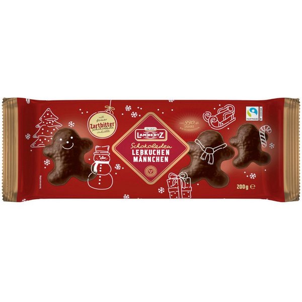 Lambertz Süßigkeit, Lambertz Lebkuchenmännchen groß mit Zartbitter Schokolade 200g