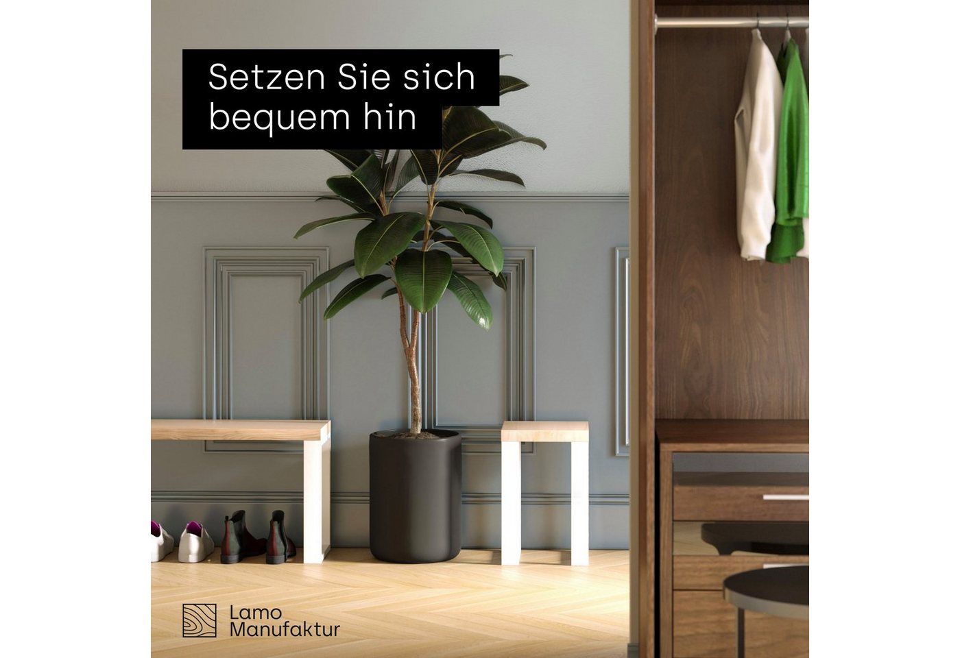 LAMO Manufaktur Sitzbank LSB Sitzbank (Komplett-Set, 3-Teilig), 40mm stake Massivholzplatte – Bild 2 von 5