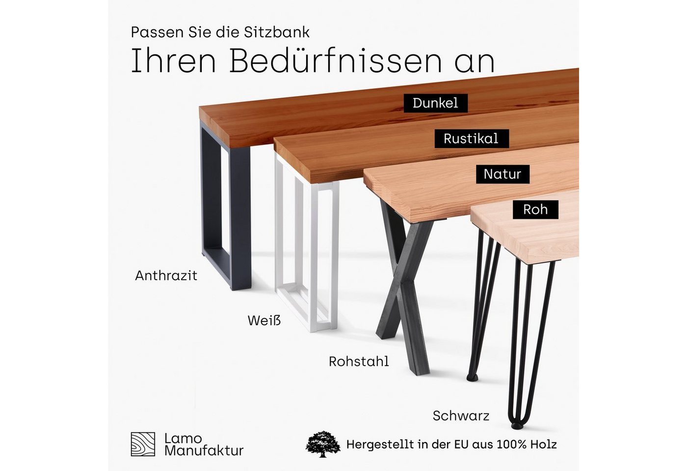 LAMO Manufaktur Sitzbank LSB Sitzbank (Komplett-Set, 3-Teilig), 40mm stake Massivholzplatte – Bild 3 von 5