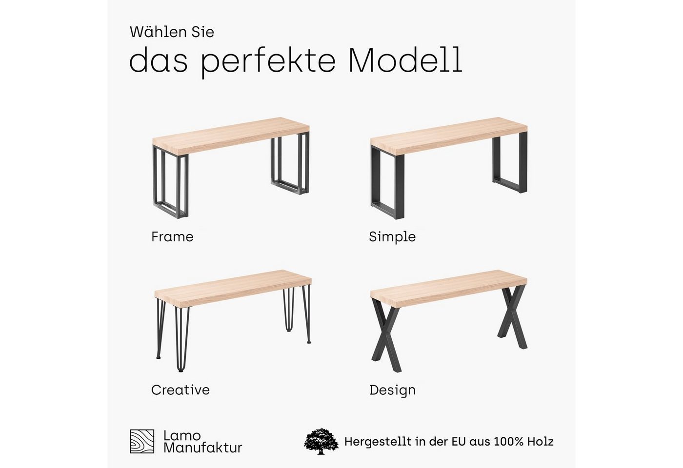 LAMO Manufaktur Sitzbank LSB Sitzbank (Komplett-Set, 3-Teilig), 40mm stake Massivholzplatte – Bild 4 von 5