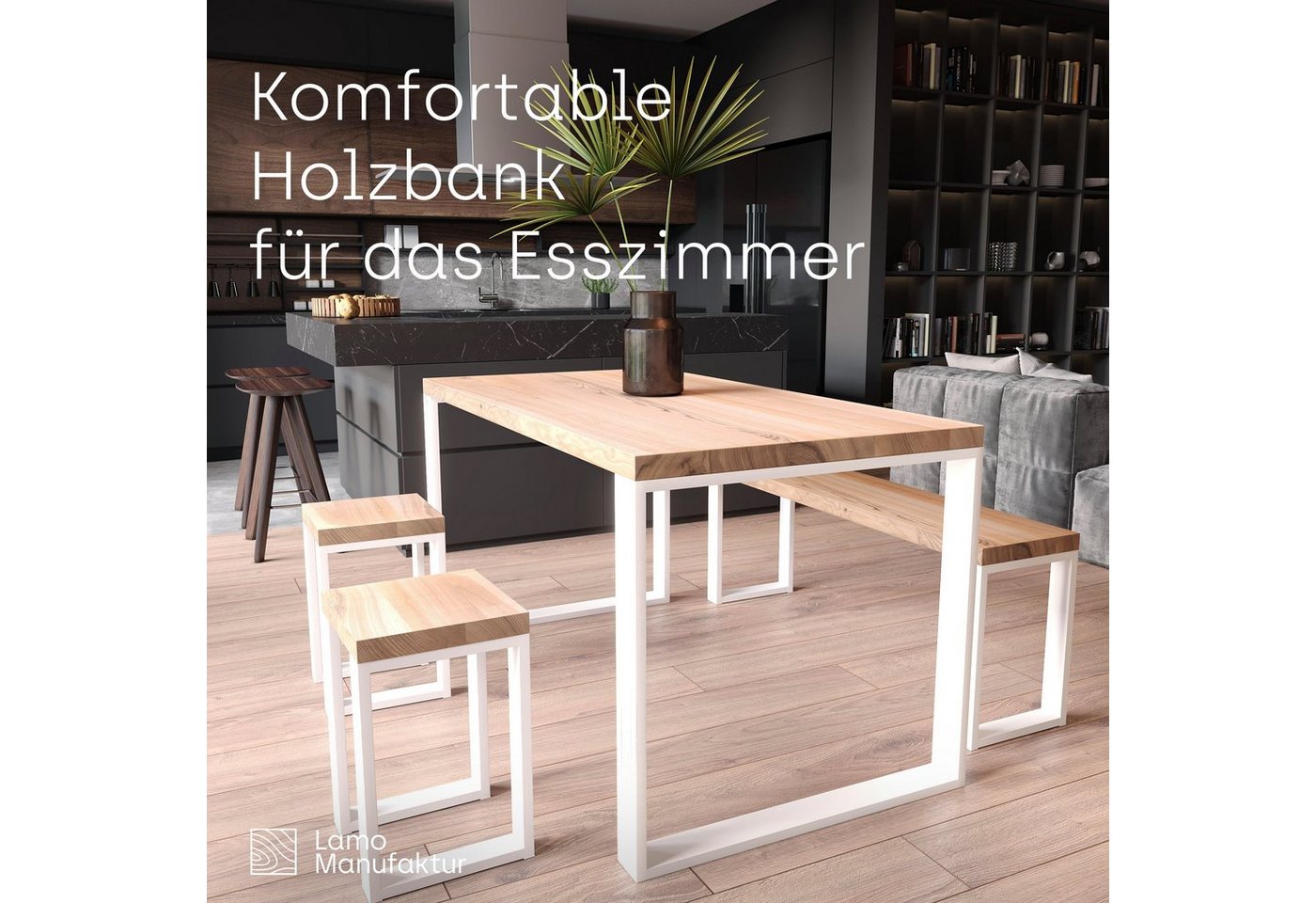 LAMO Manufaktur Sitzbank LSB Sitzbank (Komplett-Set, 3-Teilig), 40mm stake Massivholzplatte – Bild 5 von 5