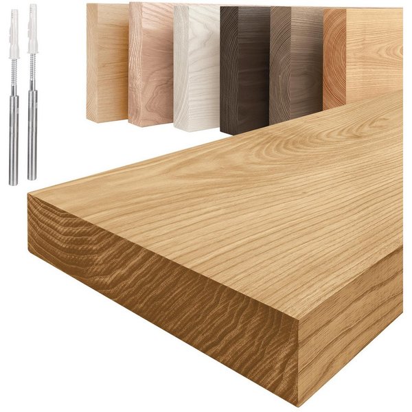 LAMO Manufaktur Wandregal Holz Gerade, Regal Farbe: Rustikal, Invisible: Schweberegal, 40 cm, Komplett-Set, 40mm stake Massivholzplatte