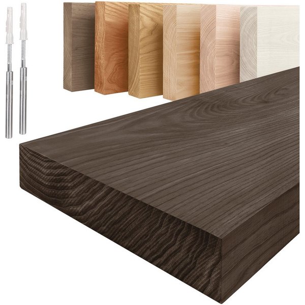LAMO Manufaktur Wandregal Holz Gerade, Regal Farbe: Schwarz, Invisible: Schweberegal, 40 cm, Komplett-Set, 40mm stake Massivholzplatte