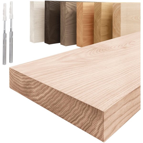 LAMO Manufaktur Wandregal Holz Gerade, Regal Farbe: Roh, Invisible: Schweberegal, 40 cm, Komplett-Set, 40mm stake Massivholzplatte