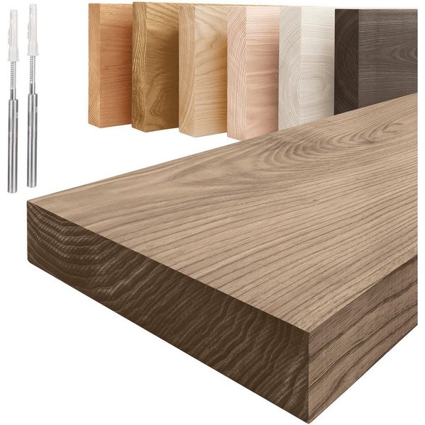 LAMO Manufaktur Wandregal Holz Gerade, Regal Farbe: Nussbaum, Invisible: Schweberegal, 40 cm, Komplett-Set, 40mm stake Massivholzplatte