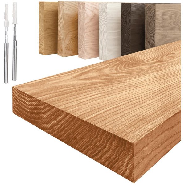 LAMO Manufaktur Wandregal Holz Gerade, Regal Farbe: Dunkel, Invisible: Schweberegal, 40 cm, Komplett-Set, 40mm stake Massivholzplatte