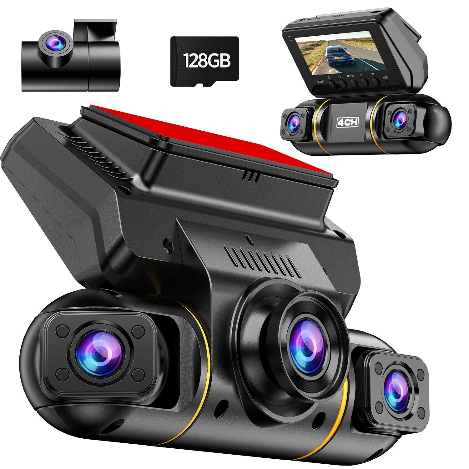 LAMTTO 4 Kanal 360° Panorama1080P Dashcam Nachtsicht Auto Kamera DVR 128G Karte