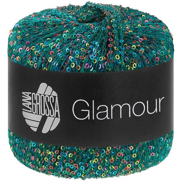 LANA GROSSA GLAMOUR Häkelwolle, 115 m (Beilaufgarn mit Pailletten für funkelnde Akzente), 25 g
