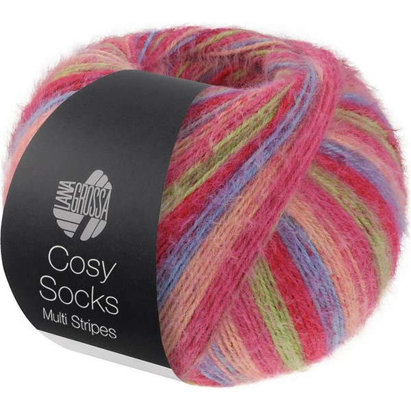 LANA GROSSA Meilenweit 100 g COSY SOCKS MULTI STRIPES Häkelwolle, 400 m (Flauschige Sockenwolle mit Merinowolle mit besonderem Druckeffekt, waschmaschinenfest),