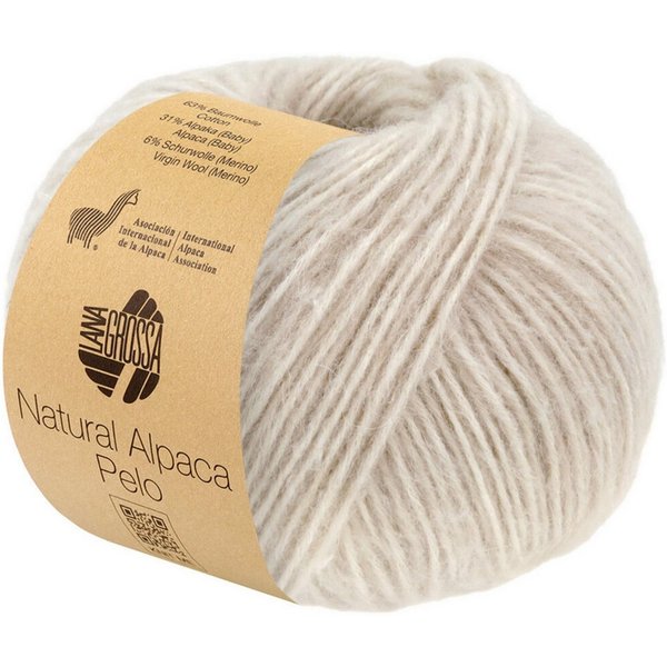 LANA GROSSA NATURAL ALPACA PELO Häkelwolle, 125 m (flauschige Netzgarnstruktur aus Baumwolle gefüllt mit Alpakafasern), 50 g