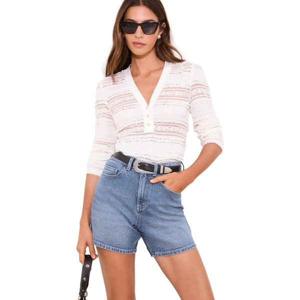 LIPSY Langarmbluse Lipsy Henley-Top mit Spitze, Regular (1-tlg)