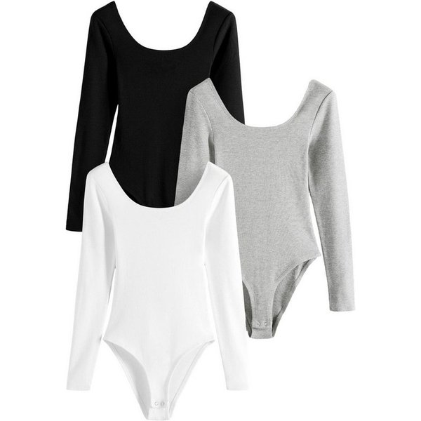The Set Langarmbody The Set gerippte Langarm-Bodysuits im 3er-Pack (3-tlg)