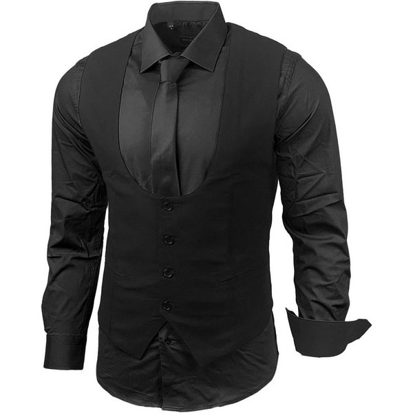 Baxboy Langarmhemd Baxboy Hemd/Weste/Krawatte Set Business Herrenanzug-Set HWKR B-101