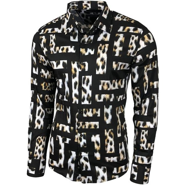 Baxboy Langarmhemd Baxboy Herren Hemd Freizeitshemd Langarm Blumen Casual Shirt