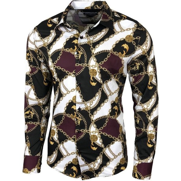 Baxboy Langarmhemd Baxboy Herren Hemd Freizeitshemd Langarm Blumen Casual Shirt