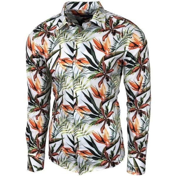 Baxboy Langarmhemd Baxboy Herren Hemd Freizeitshemd Langarm Blumen Casual Shirt