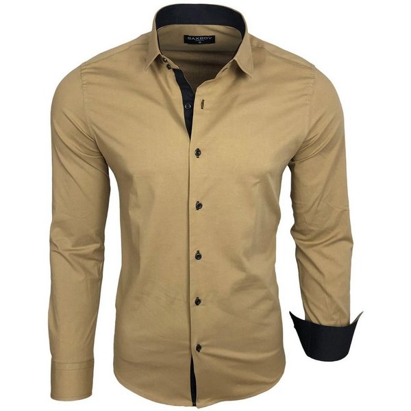 Baxboy Langarmhemd Baxboy Herren Kontrast Hemden Business Freizeit modernes Hemd B-500