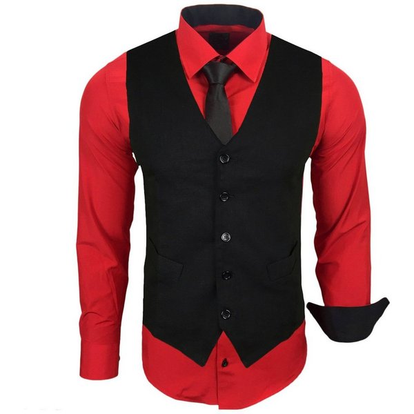 Baxboy Langarmhemd Baxboy Langarmhemd Herren-Hemd Slim-Fit Hemd + Weste + Krawatte SET