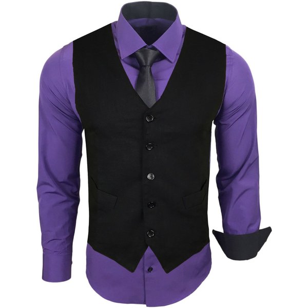 Baxboy Langarmhemd Baxboy Langarmhemd Herren Hemd Weste Krawatte 3-teilig Set 444-HWKR