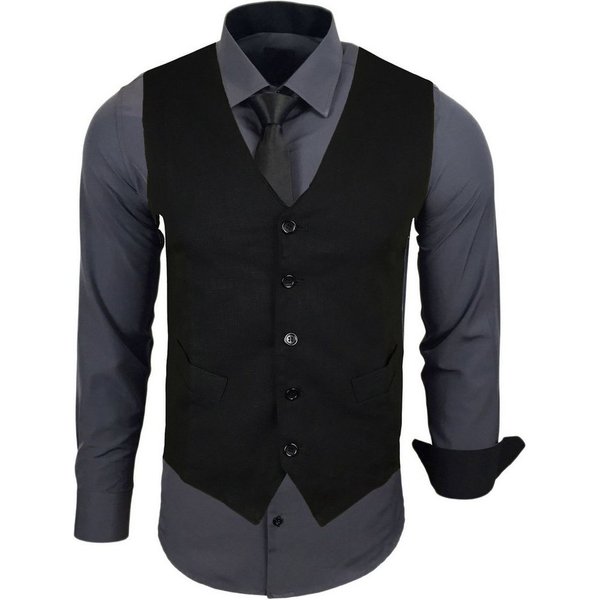 Baxboy Langarmhemd Baxboy Langarmhemd Herren Hemd Weste Krawatte 3-teilig Set 444-HWKR