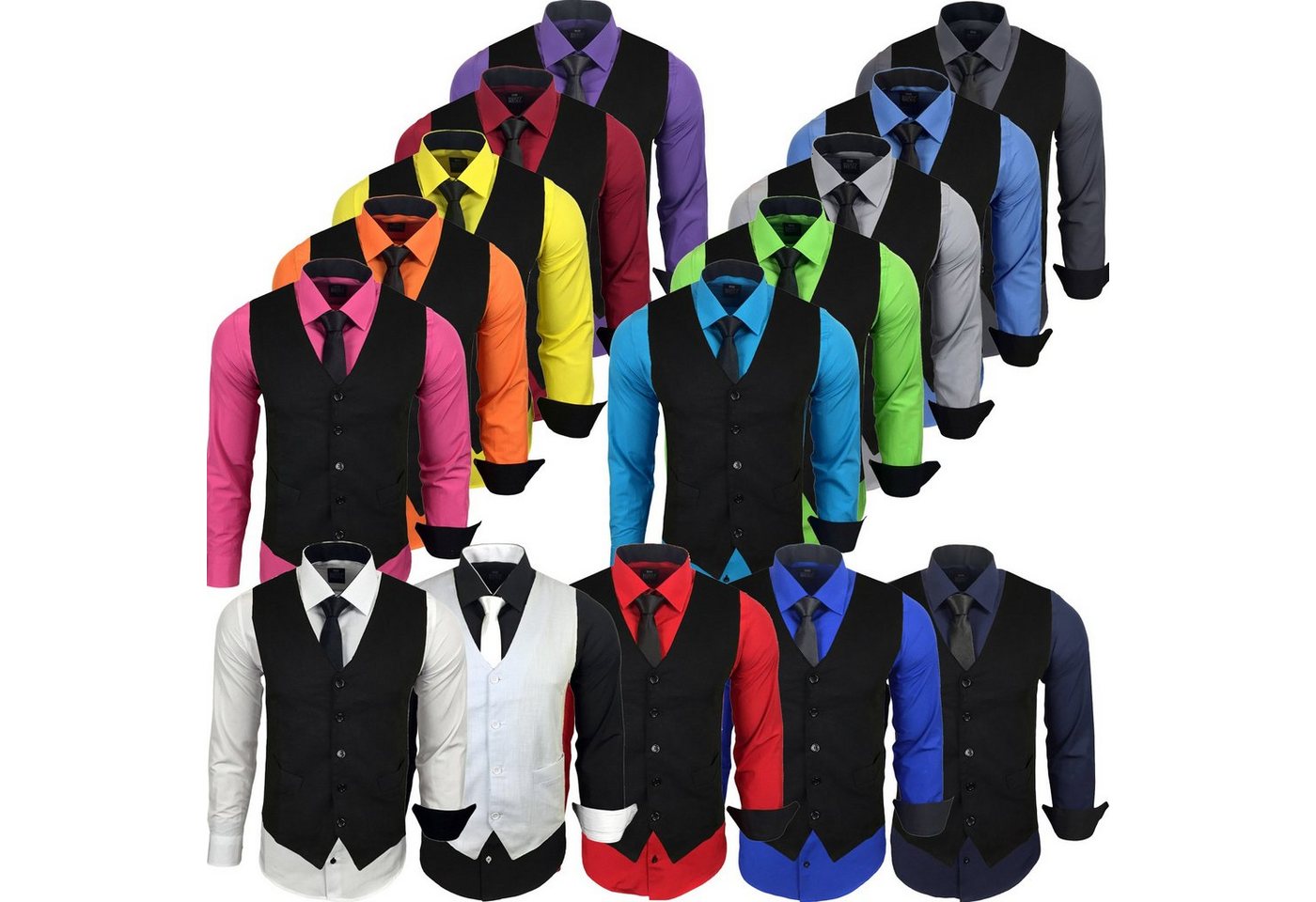 Baxboy Langarmhemd Baxboy Langarmhemd Herren Hemd Weste Krawatte 3-teilig Set 444-HWKR – Bild 3 von 3