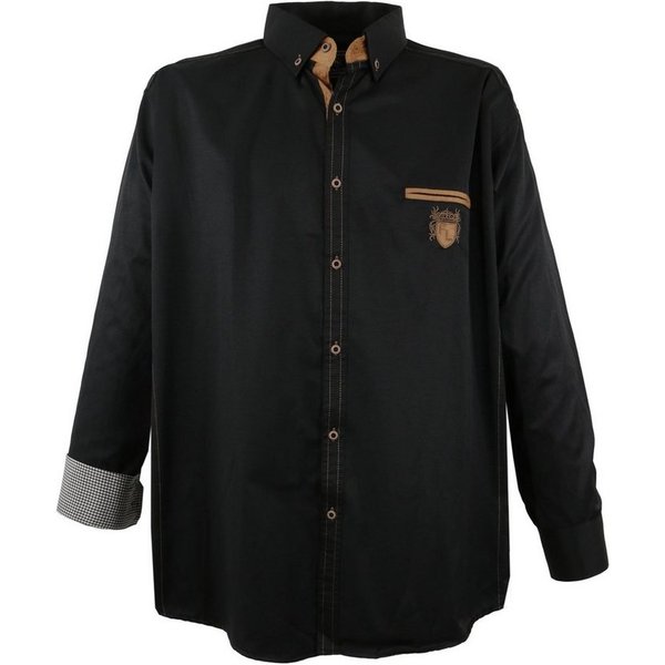 Lavecchia Langarmhemd Lavecchia Herren Langarmhemd 1980 (Dark-Black, 6XL) Herrenhemd mit Farbkontrasten