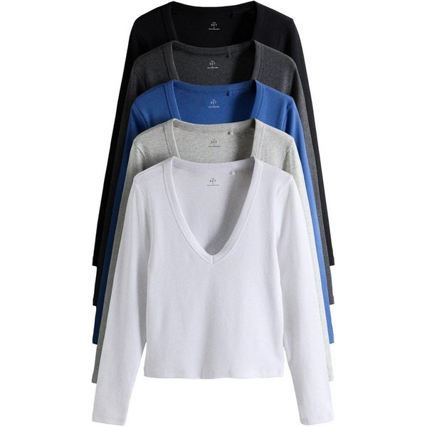 The Set Langarmshirt The Set Gerippte Shirts mit V-Ausschnitt, 5er-Pack (5-tlg)
