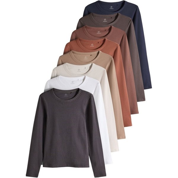 The Set Langarmshirt The Set gerippte Slim Fit Langarmshirts, 8er-Pack (8-tlg)