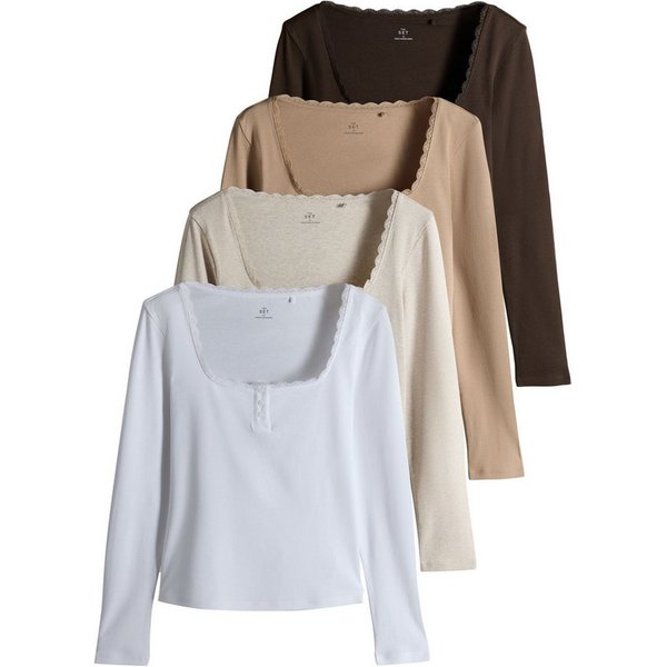 The Set Langarmshirt The Set Henley-Langarmshirts mit Spitze, 4er-Pack (4-tlg)
