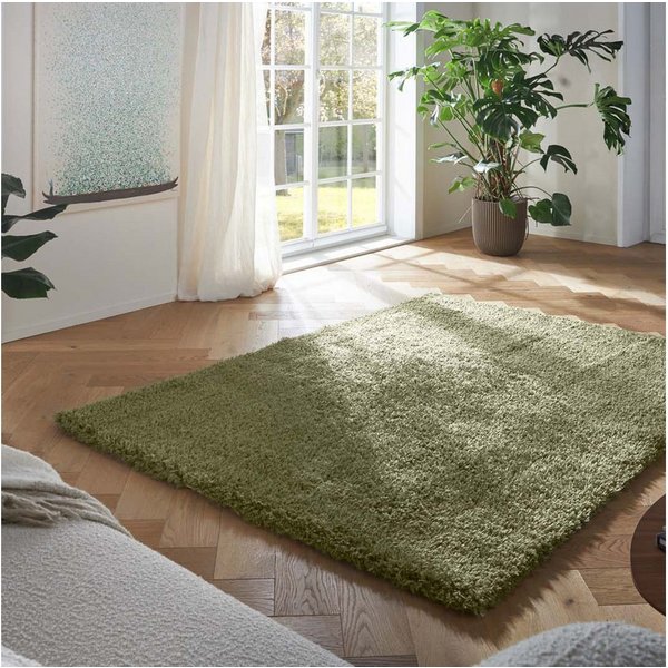 TaraCarpet Langflor-Teppich TaraCarpet Flokati Premium Langflorteppich Shaggy, rechteckig, Höhe: 52 mm, Flokati Hochflor Langflor weich grün Wohnzimmer Schlafzi