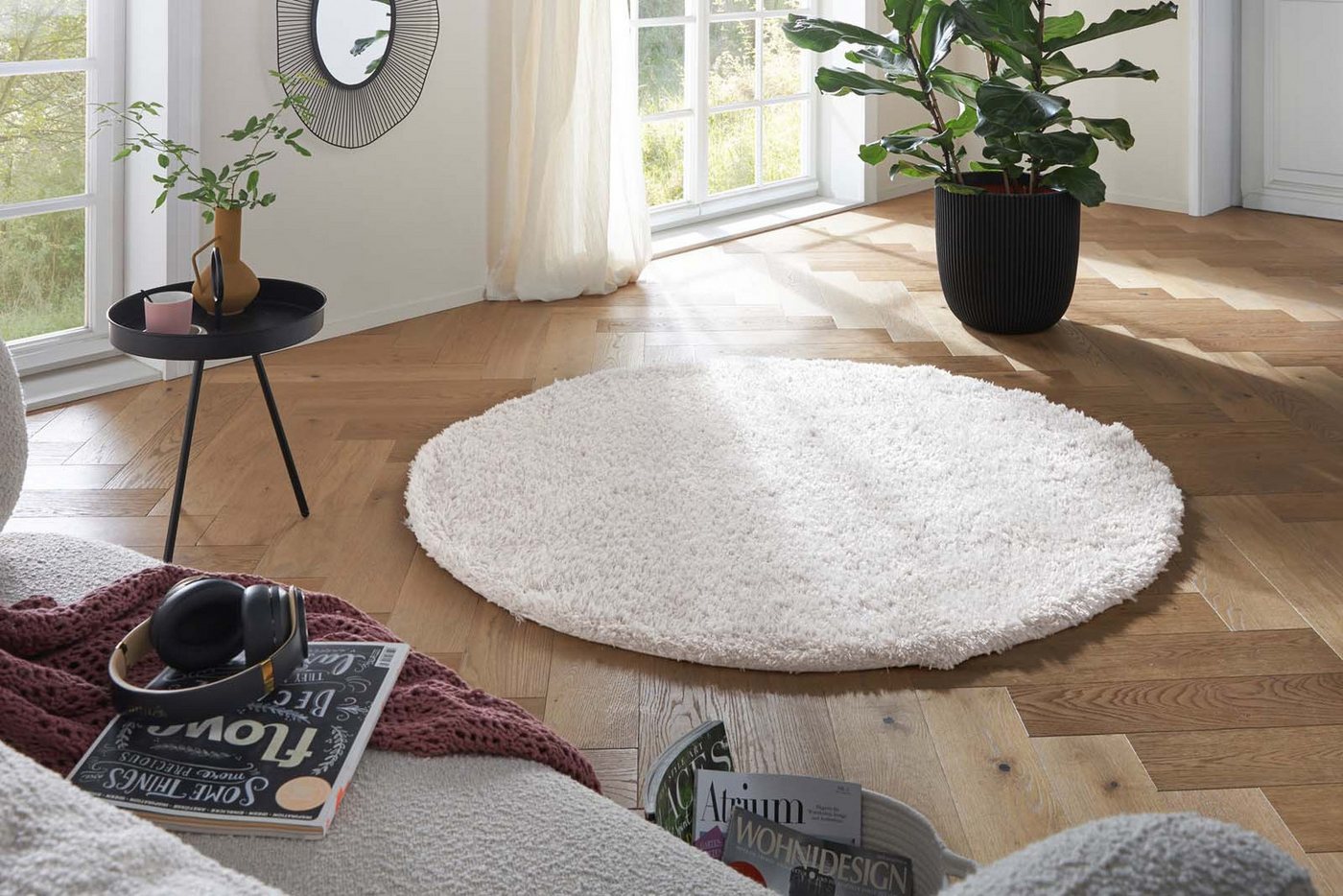 TaraCarpet Langflor-Teppich TaraCarpet Flokati Premium Langflorteppich Shaggy, rund, Höhe: 52 mm, Flokati Hochflor Langflor weich creme Wohnzimmer Schlafzimmer  – Bild 2 von 5