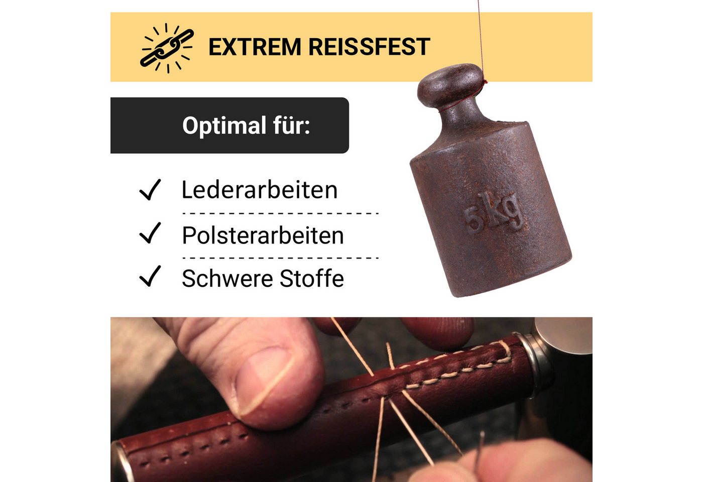 Langlauf Schuhbedarf Ledergarn gewachst 0,8mm - 250m Sattlergarn 100% Polyester Nähgarn – Bild 2 von 5