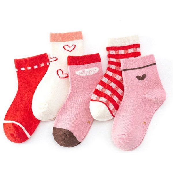 axy Langsocken axy Kinder Socken 5 Paar Multipack Mädchen Kindersocken (5er Pack) Geschenke Bunte Weich Kindersocken Herz