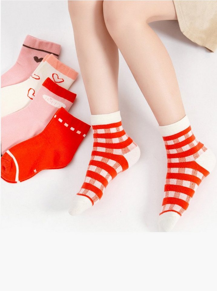 axy Langsocken axy Kinder Socken 5 Paar Multipack Mädchen Kindersocken (5er Pack) Geschenke Bunte Weich Kindersocken Herz – Bild 2 von 2