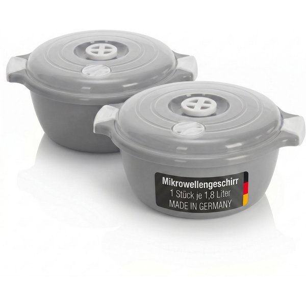 Lantelme Mikrowellenbehälter Mikrowellengeschirr Grau Mikrowellenschüssel mit Dampfventil, (2-tlg., 2 Stück Set Mikrowellenschüssel Volumen 1,8 Liter Volumen), 