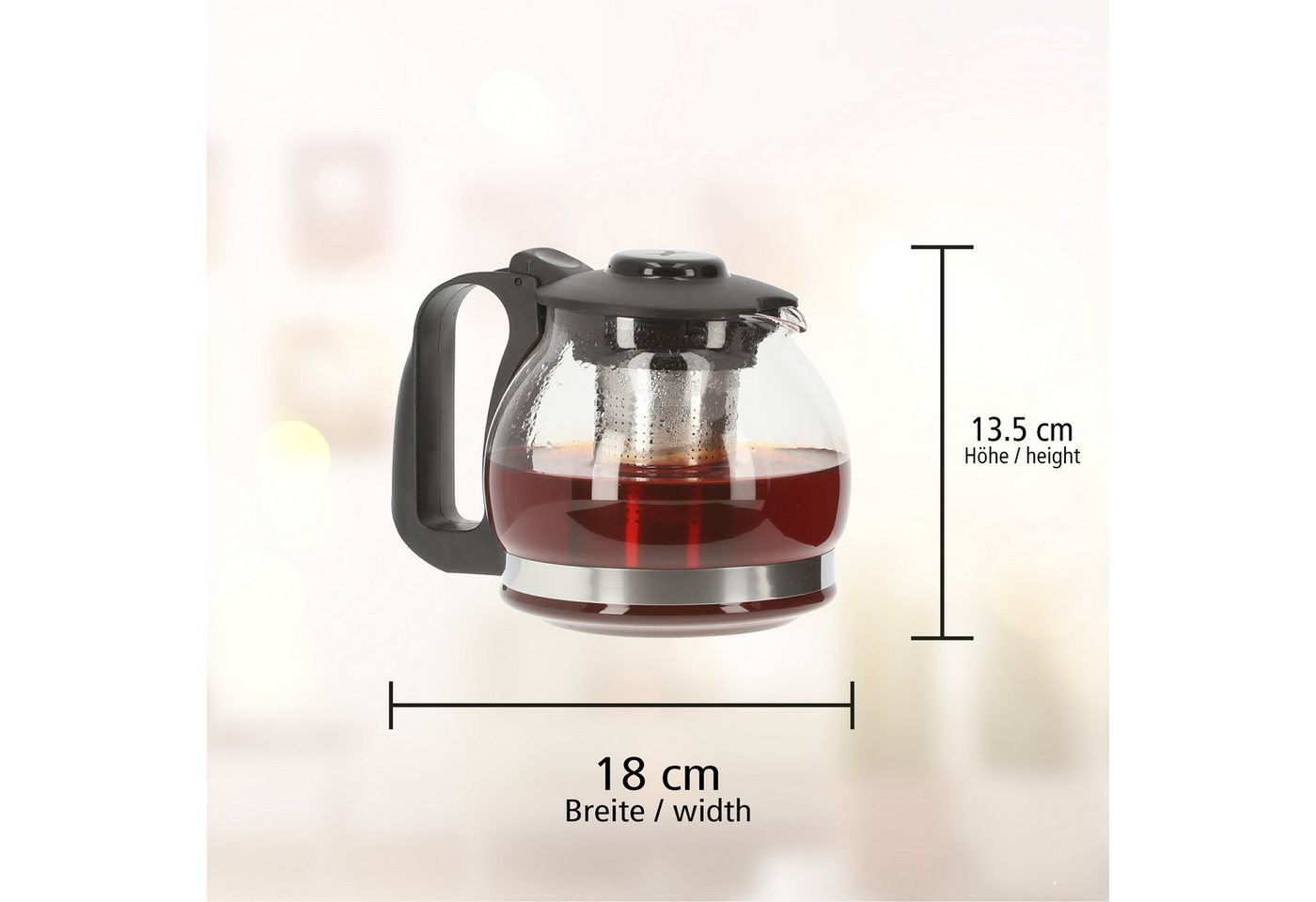 Lantelme Teekanne Glas 1,25 Liter mit Sieb Deckel Griff Borosilikatglas Glaskanne Tee, (1-St), mit Edelstahl Teesieb auch als Getränke Kaffee Kanne – Bild 2 von 5