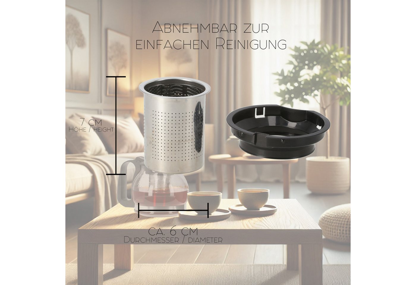 Lantelme Teekanne Glas 1,25 Liter mit Sieb Deckel Griff Borosilikatglas Glaskanne Tee, (1-St), mit Edelstahl Teesieb auch als Getränke Kaffee Kanne – Bild 5 von 5