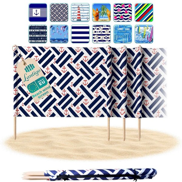 Lantigo Windschutz Sichtschutz Sonnenschutz Strandparavent aus Mikrofaser – portabel, (Anker, Länge: 4 m), - Faltbarer Sonnenschutz für Strand, Camping & Garten