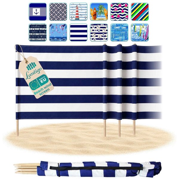 Lantigo Windschutz Sichtschutz Sonnenschutz Strandparavent aus Mikrofaser – portabel, (Klassische Streifen, Länge: 4 m), - Faltbarer Sonnenschutz für Strand, Ca