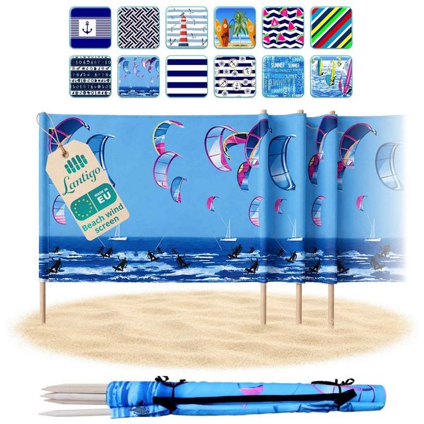 Lantigo Windschutz Sichtschutz Sonnenschutz Strandparavent aus Mikrofaser – portabel, (Kitesurfing, Länge: 4 m), - Faltbarer Sonnenschutz für Strand, Camping & 